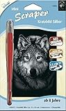 MAMMUT 130004 - Kratzbild, Motiv Wolf, silber, glänzend, mini, Komplettset mit Kratzmesser und Übungsblatt, Scraper, Scratch, Kritzel, Kratzset für Kinder ab 8 J