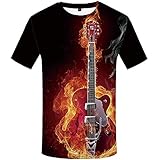 3D Digitaldruck Gitarren T-Shirt Fashion Flame Comfort Soft Herren Kurzarm@Schwarz_XXXXXL