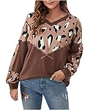 FIRSS Sweatshirt-Oberteil für Damen Button Down Kordelzug Kapuzen Tasche Lässige Langarm V-Ausschnitt Sweatshirts Herbst Winter Komfortabel Streetstyle Freizeitoberteil Fleecep