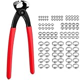 XUNTOP Einzelohr Stufenlos Schlauchschellen 100 Stück 5,8-21mm 304 Edelstahl Schlauchklemme 10 Größen mit Zange Ohrklemmenzange Spannwerkzeugsatz für Automobilen, Elektronik, Schiffen, B
