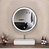 Boromal Badspiegel Rund 60cm mit Beleuchtung Schwarz Metallrahmen Spiegel Rund LED Wandspiegel Lichtspiegel mit Touch S