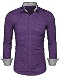 JINIDU Herren Slim Fit Business Shirt Langarm Business Casual Button Down Shirt Diamant Gemustertes Shirt, Lila, Gr. M