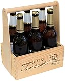 Männerhandtasche Bier personalisiert - Bierträger aus Holz mit Gravur - Name Spruch Motiv - Männergeschenk zum Geburtstag, Vatertag, Grillen - Flaschenkorb als Geschenk