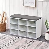 PALAKLOT Sitzbank mit 9 Würfeln, Schuhschrank mit gepolstertem Sitz, perfekt für Eingangsbereich, Schlafzimmer und Wohnzimmer, 78,5 x 49 x 29,5 cm (weiß)