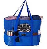 SOLOAD Strandtasche aus Netzstoff, übergroß, leicht, faltbar, für Urlaub und Spielzeug, blau, Einheitsgröß