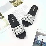 B/H Herren/Damen Badeschuhe Hausschuhe,Damensandalen mit Pailletten und Perlen-Weiß C_39,Unisex Einfarbig B