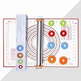 CHUER Teigrolle Antihaft-Fondant-Nudelhölzer mit verstellbaren Scheiben und Maßmarkierung + Silikon-Back-Rollmatte für Gebäck-Rolling-Backteig-Pizza-Kek