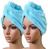 2er Set Haarturban hellblau Turban Handtuch mit Knopf Fleece Handtuch Kopfhandtuch für alle Haarläng
