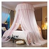 Pink Bed Canopy Curtains - Double Layer Round Lace Curtain Dome Tagesdecke Net Girls Moskitonetz - zum Abdecken von Betten, Kinderbetten, Hängematten (Größe: Für 1,5 m / 5 Fuß Bett)