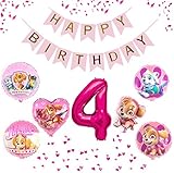 Paw Patrol Skye & Everest Girls Set XXL Folienballon Happy Birthday Banner + Zahl 1 2 3 4 5 6 7 8 9 Luftballon Ballon Hund Kindergeburtstag Deko Dekoration Rosa Pink Geburtstag Party Mädchen (Zahl 4)