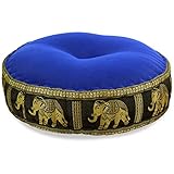 livasia Meditationskissen mit Thaiseide, Yogakissen mit Kapok, Pouf, Bodenkissen für Yoga und Zen Meditation, Sitzkissen für Garten und Balkon, Zafukissen Ø 44x15cm (Blau/Schwarz/Elefanten Seide)