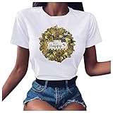 Proumy Damen Kurzarm T-Shirt mit Aufdruck Sommer Casual Biene Drucken Bluse Tee Shirt Vintage Lässig Rundhals Lose Oberteile Tops (Weiß -03,S)