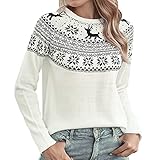HolAngela Sweater Damen Rundhalsausschnitt Strickpulli Sweater mit Weihnachtsmotiv M