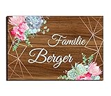 Holz Türschild mit Namen für die Haustür | Namensschild Briefkasten-Schild selbstklebend oder mit Bohrlöcher Klingelschild mit kratzfestem UV Druck | Größe 9x6 cm bunte Tü