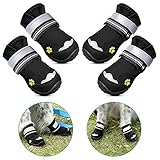 Petbank Hundeschuhe, Hundeschuhe Pfotenschutz Robuste Anti-Rutsch-Sohle, für Kleine Mittlere Große Hund mit Reflektierenden Streifen, Pfotenschutz Hund Schwarz 4PCS(4#:2.67' x2.16(L*W)