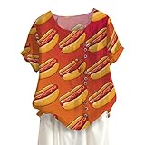Briskorry Sommerblusen Damen Baumwolle Leinen T-Shirt Tunika Kleid Rundhals Kurzarm Blumen Print Tops Übergroße Kurzarm O-Ausschnitt Lose Tunika B