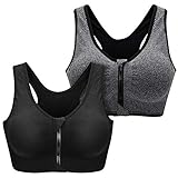 SANMIO Ladies Sport BHS, Sport Bra Bustier Radfahren, Joggen, Boxen,Schwarz + Grau, XL,2er pack