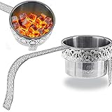 DILAW® Shisha Kohlekorb Oriental Flach Edelstahl Kohlebehälter für Shisha Kohle & Grill Kohle Char-Basket Holzkohlekörbe mit Sicherheitsgriff Hookah Zubehör, Farbe:Silb