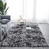 Hochflor Teppich wohnzimmerteppich Langflor - Teppiche für Wohnzimmer flauschig Shaggy Schlafzimmer Bettvorleger (160 x 230 cm, Schwarz mit Muster)