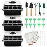 3X Keimling-Tablett mit Deckel,Saatschalen Setzling Starter-Tablett 12 Löcher,Sämlingbehälter Gewächshaus Wächst Anzucht Schale Töpfe mit Feuchtigkeitsbelüftete Kuppeln /3 Gartenwerkzeug