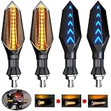 Greluma 4 Stk 12V Universal Motorrad Blinker Blinker Bernstein Licht Zweifarbig 17 LEDs Blau Gelb Lamp