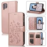 Miagon Reißverschluss Hülle für Huawei P40 Lite,Magnet Schutzhülle Brieftasche Tasche Ständer Kartenfach Schmetterling Blume Prägung PU Leder Flip Geldbörse Cover,Roség