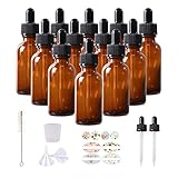HWASHIN Bernstein-Glasflaschen mit Pipette aus Glas, für ätherische Öle, Parfüm und Laborchemikalien, 2 zusätzliche Tropfen, 24 Etiketten und 30 ml Messbecher im Lieferumfang enthalten)