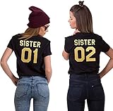 Best Friends BFF Beste Freunde T-Shirt für Zwei Mädchen Damen Tshirt (Gold-Schwarz Sister 02 M)