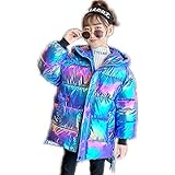 DUTUI Kinder Winterkleidung Reflektierende Bunte Daunenjacke, Jungen Und Mädchen Mit Flügeln Gepolsterte Warme Jacke,Blau,3XL