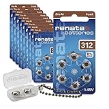 Renata - The Swiss Power Source // Hörgerätebatterie 312 im 60er-Pack mit Hörgerätebatterien Aufbewahrungsbox von WEISS - more power + [60 Stück]