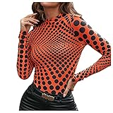 MEITING Damen Crop Top Bluse Sweatshirt Pullover Langarm T-Shirt mit Rundhals Frauen Casual Wellenpunkt Slim Basic Tops Teenager Mädchen Langarmshirt y2k Top Pulli Ob