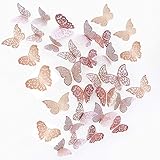 JUN-H 36 Stücke 3D Schmetterling Dekorationen Schmetterling Aufkleber DIY Wandkunst Aufkleber Schlafzimmer Baby Dekor Abziehbilder Abnehmbare Dekorative Papier Wandbilder (Rose Rot)