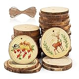 Yuragim Natürliche Holzscheiben 35 Stück Weihnachten Holz Holzscheiben Runde Holz Log Scheiben Rund Holzscheiben mit Loch Weihnachtsdekoration Holz Runde für Weihnachten Ornamente Kunst M