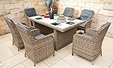 RAGNARÖK PolyRattan - DEUTSCHE Marke - EIGENE Produktion - 8 Jahre GARANTIE auf UV-Beständigkeit - Gartenmöbel Essgruppe Tisch 6 Sessel 12 Polster Naturfarben Rostfrei Aluminium R