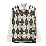 GOKOMO Damen Hahnentritt Pullunder Weste Herbst Winter Karierter Pullover V-Ausschnit ärmellos Sweatshirt Warme Modisch All-Match Freizeit Damen Pullover(M,Z-Grün)