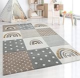 the carpet Monde Kids Moderner Weicher Kinderteppich, Weicher Flor, Pflegeleicht, Farbecht, Lebendige Farben, Regenbogen Muster, Beige, 120 x 170