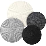 Boao 4 Stück Topflappen Set Untersetzer Baumwolle Faden Weben Matte Heißer Topf Halter, 2 Größen 4 Farben Runde Geflochtene Untersetzer Heiß Pads Löffelablage zum Kochen in Kü