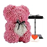Rose Teddybär, Rosenbär, Blumenbär, 10 'Blumenbären, Forever Rose Bear Foam Künstliche Blume, Geschenk für Frauen, einzigartige Geschenke, Geschenke für Mama (pink)