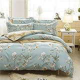 Boqingzhu Bettwäsche 200x220cm Blumen Pflanzen Grün Gold Floral Wende Bettwäsche Set Microfaser 1 Bettbezug mit Reißverschluss und 2 Kissenbezüge 80x80