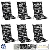 Beautissu Relax Hochlehner Auflagen 6er Set für Gartenstühle – Sitzpolster 120x50 cm Stuhlauflagen Hochlehner UV-Lichtecht – Gartenstuhlauflage schwarz mit S