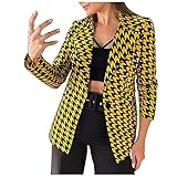 Meilily Damen Elegant Blazer Kleider Anzug Hahnentritt Lang Jacke Revers Blusenkleid Langarm V-Ausschnitt Flim Fit Anzug Mit Knopf Wintermantel Lederjacke Herbst Winter Freizeitanzug
