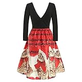 Elegante Kleider Damen Kleid Cocktailkleider Ronamick Frauen Langarm Weihnachten Cats Musical Notizen Print Vintage Flare Kleid(XL, Rot)