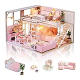 GuDoQi DIY Puppenhaus Miniatur Kit, 3D Hölzernes Puppenhaus Bausatz mit Möbeln und Musik, Handgefertigte Modellbausätze für Frauen und Sammler, Mädchenhaftes T