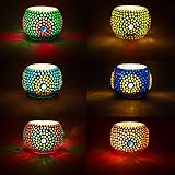 6er Set Orientalisches Mosaik Windlicht Ajan 9 cm groß Bunt | Orientalische Glas Teelichthalter orientalisch | Marokkanische Windlichter aus Glas als Dekoration | 6 Stück