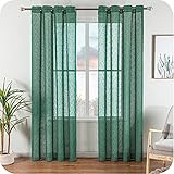 Topfinel Voile Gardine Ösenvorhang in Leinen-Optik Transparent Vorhänge Dekorativ für Zimmer Fensterschals Kinderzimmer 2er Set Grün 140/240cm (BxH)