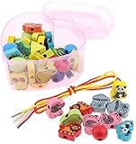 hsj LF- Spielzeug Montessori Educational Holzspielzeug Schnürsystem Perlen Tier Obst Stringing Bead-Block for Kleinkind Feinmotorik Paket-Kasten L