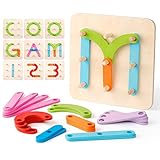 Coogam Montessori Buchstaben Spiel Holz Zahlen Alphabet Bauaktivität Set Vorschule Pädagogisches Spielzeug Form Farberkennung Stapelblöcke Sortierbrett fü