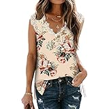 FAQIAN Damen Weste ärmellos Tiefer V-Ausschnitt Spitzenbesatz Blumendruck Vintage Boho Afrikanischer Druck Cami Hemden Leibchen Frauen Sexy Lässig Farbblock T-Shirt Bluse Tanktops Oberteile V