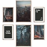 Bold Design Poster Set, New York Deko Nacht 4x A4 & 2x A3. Bilder Collagen Set New York Bild, Wandbilder Wohnzimmer & Schlafzimmer, Badezimmer B