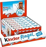 kinder Riegel - 36 Einzelriegel, einzeln verpackte Schokoriegel, zartschmelzende Vollmilchschokolade mit Milchcremefüllung, ohne Farb- und Konservierung